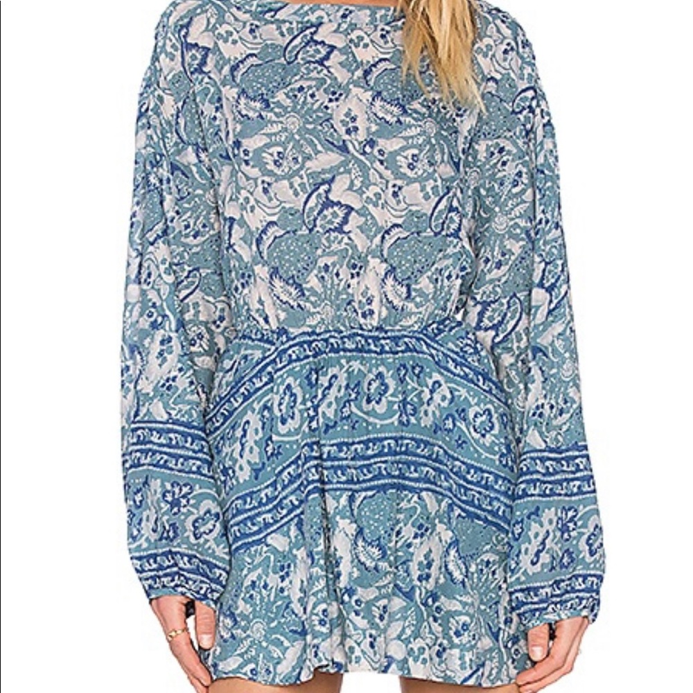 Free people blue silver sun paisley short dress